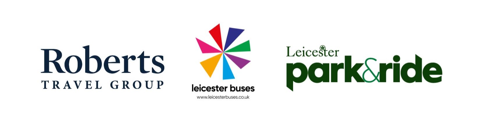 Roberts Travel Group logo, Leicester Buses Logo and Leicester Park and Ride Logo