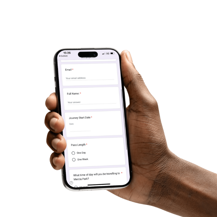 hand holding a phone showing the easy booking form 